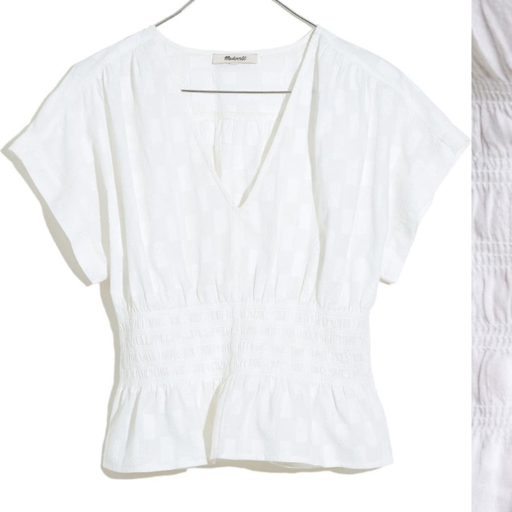 Madewell White Smocked Top